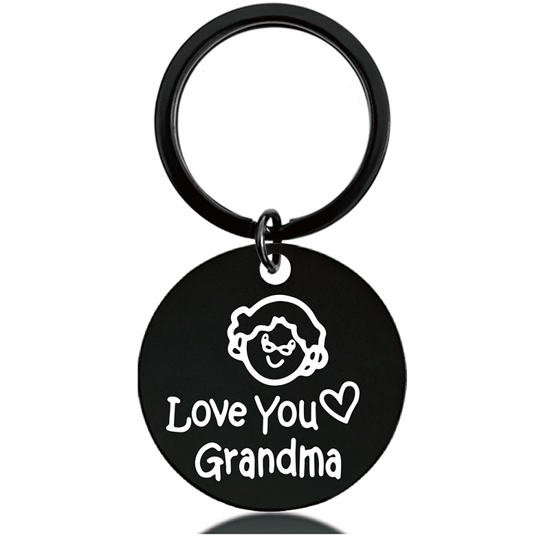 Mother's Day gift engraved black gold round metal key chain