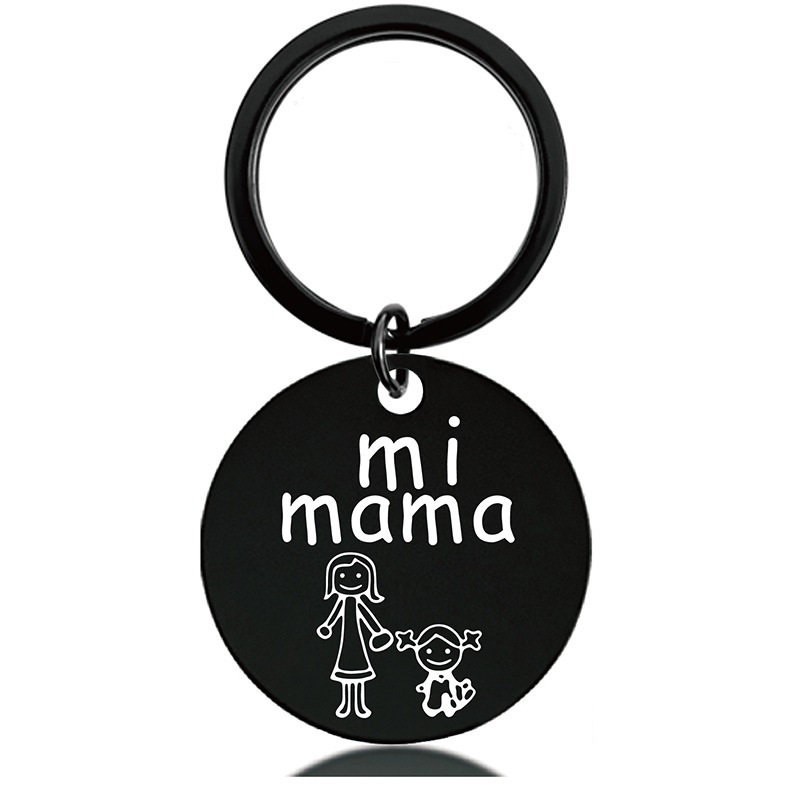 Mother's Day gift engraved black gold round metal key chain