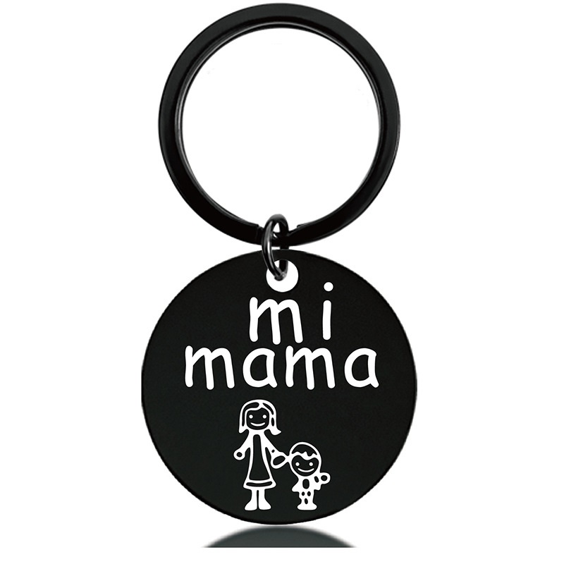 Mother's Day gift engraved black gold round metal key chain