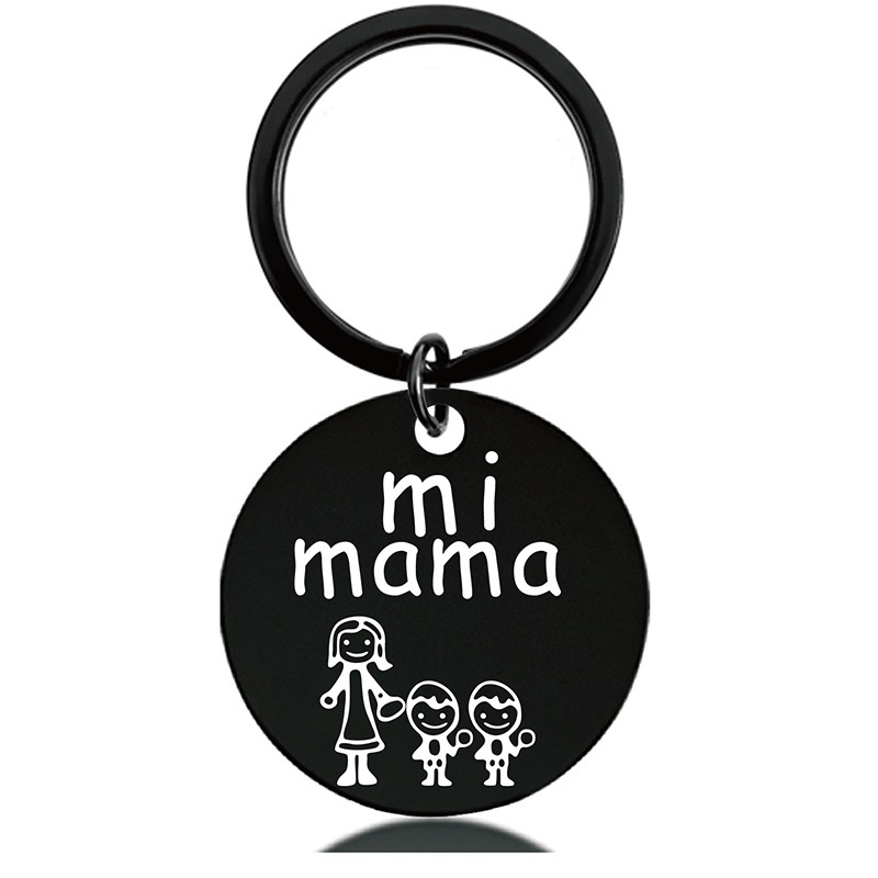 Mother's Day gift engraved black gold round metal key chain