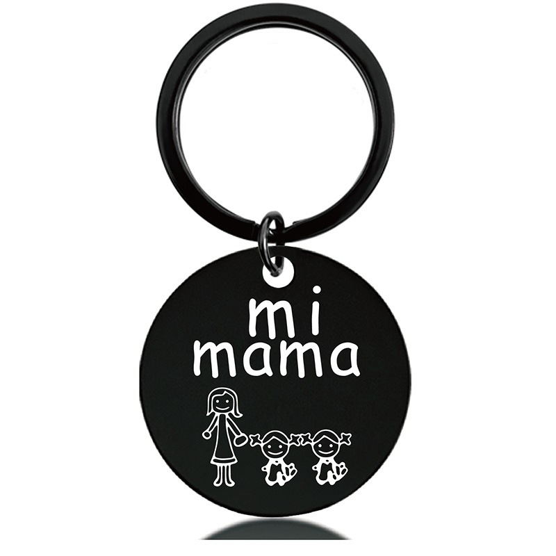 Mother's Day gift engraved black gold round metal key chain