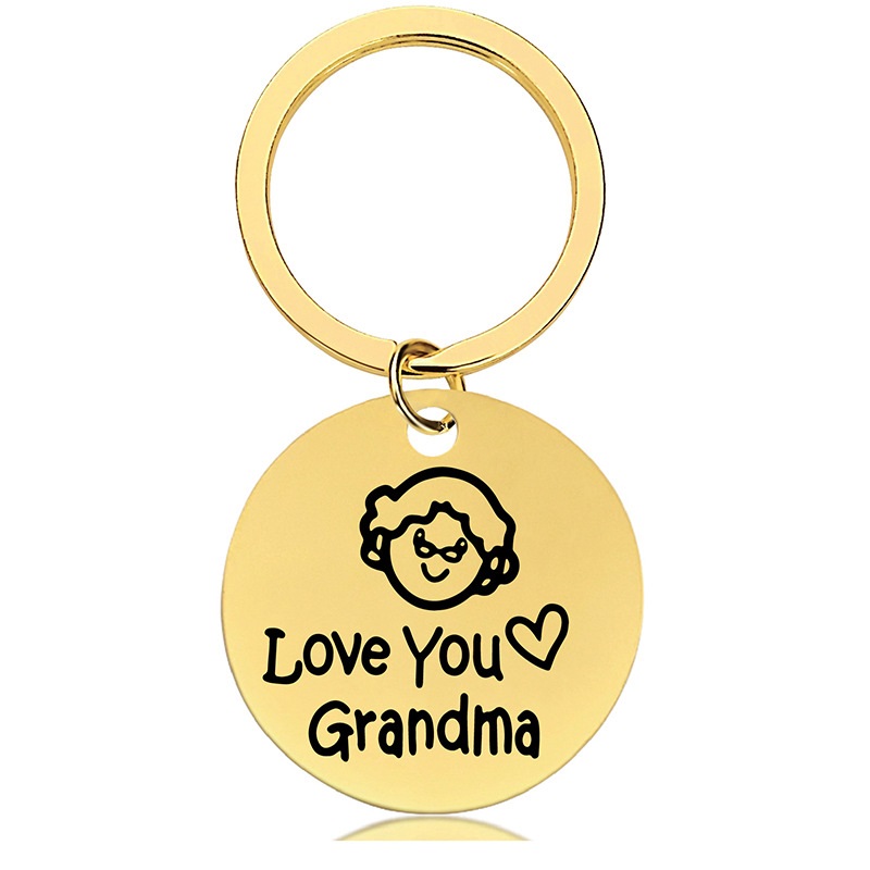 Mother's Day gift engraved black gold round metal key chain