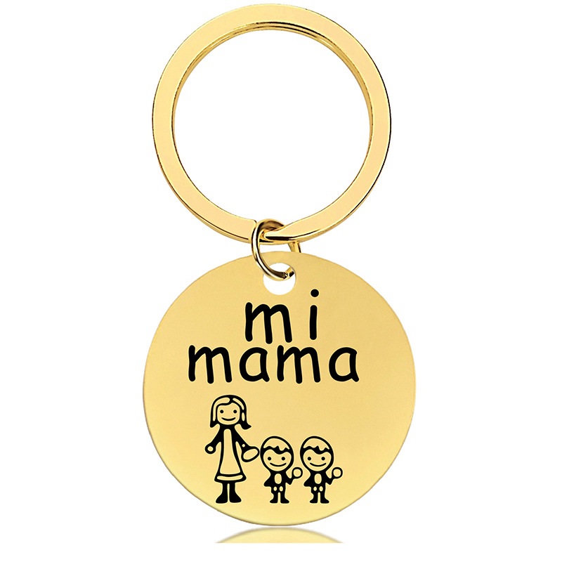 Mother's Day gift engraved black gold round metal key chain