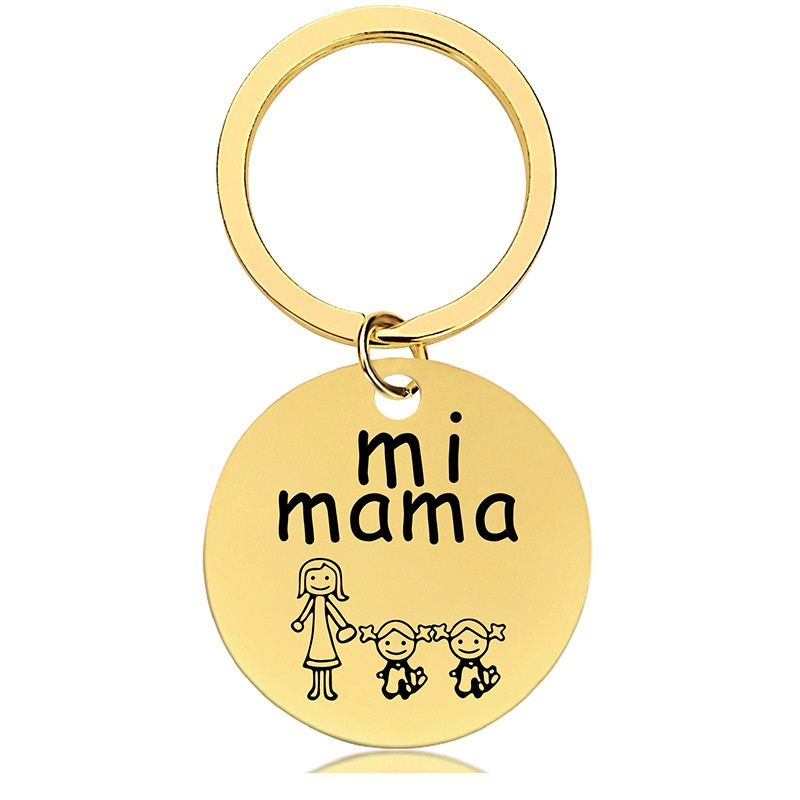 Mother's Day gift engraved black gold round metal key chain