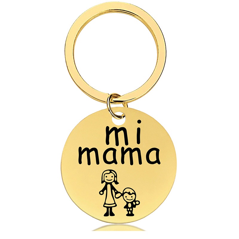 Mother's Day gift engraved black gold round metal key chain