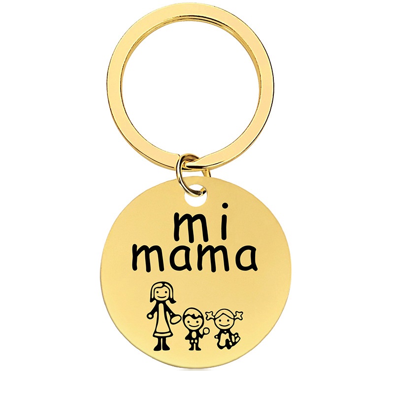 Mother's Day gift engraved black gold round metal key chain