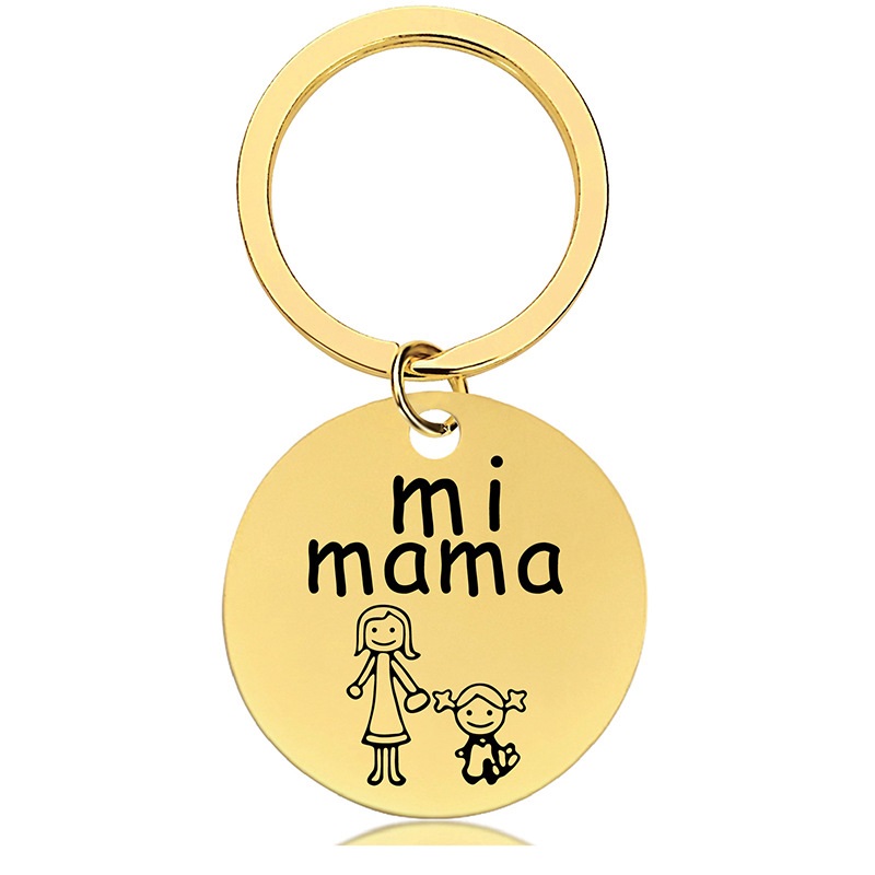 Mother's Day gift engraved black gold round metal key chain