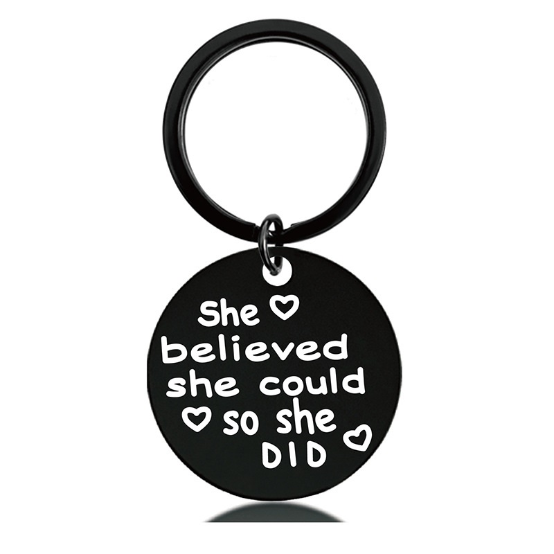 Black Round Engraved Metal Key Chains for Parents to Thank for Their Christmas Gifts