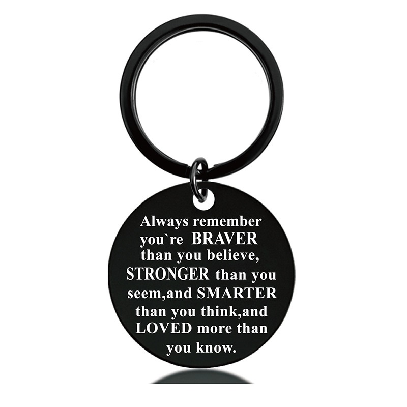 Black Round Engraved Metal Key Chains for Parents to Thank for Their Christmas Gifts