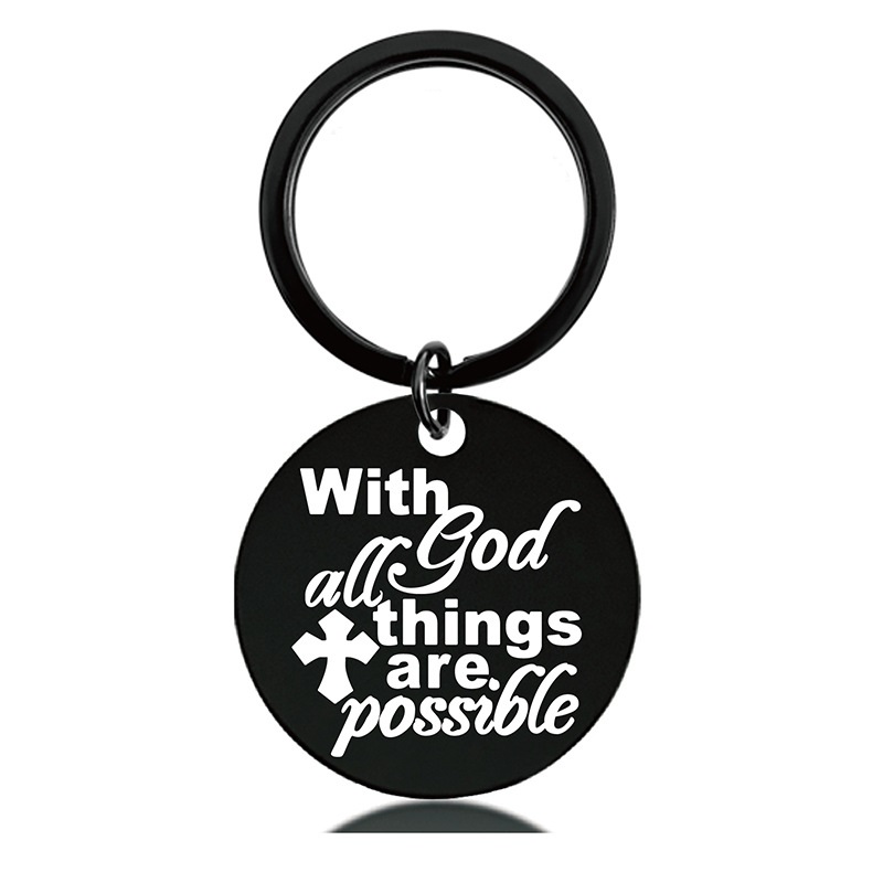 Black Round Engraved Metal Key Chains for Parents to Thank for Their Christmas Gifts