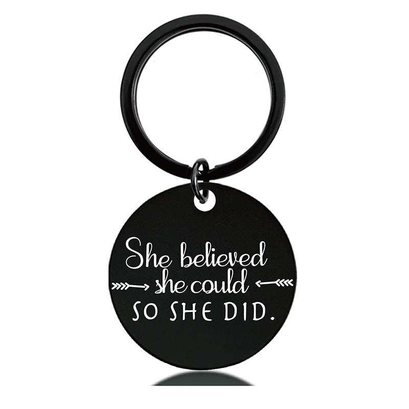 Black Round Engraved Metal Key Chains for Parents to Thank for Their Christmas Gifts