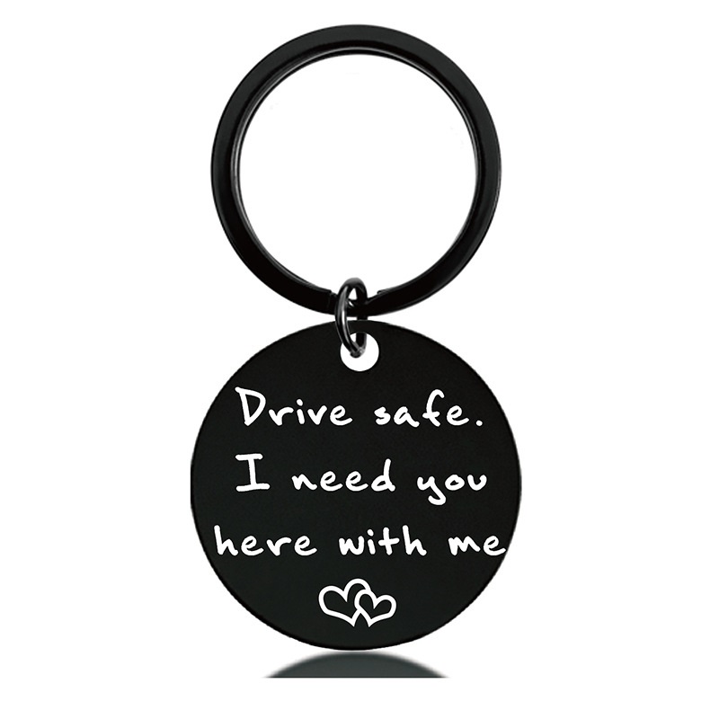Black Round Engraved Metal Key Chains for Parents to Thank for Their Christmas Gifts