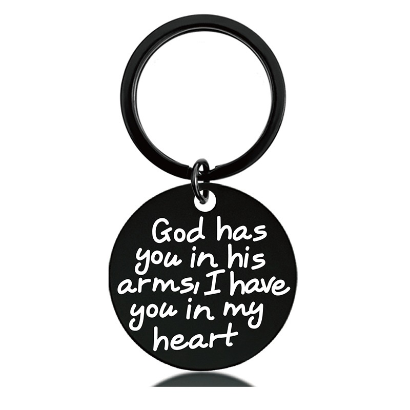 Black Round Engraved Metal Key Chains for Parents to Thank for Their Christmas Gifts