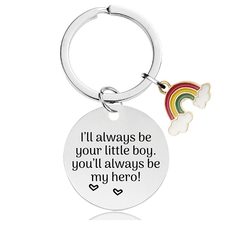Black round engraved metal key chains for parents to thank for their Christmas gifts
