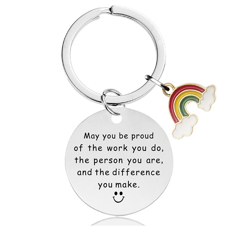 Black round engraved metal key chains for parents to thank for their Christmas gifts
