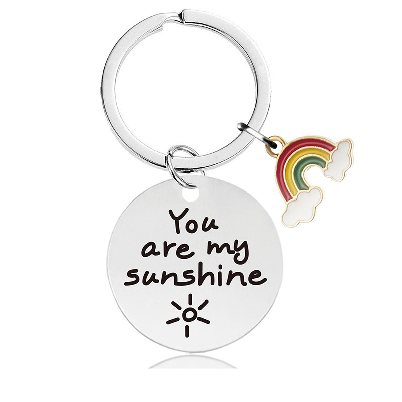 Black round engraved metal key chains for parents to thank for their Christmas gifts