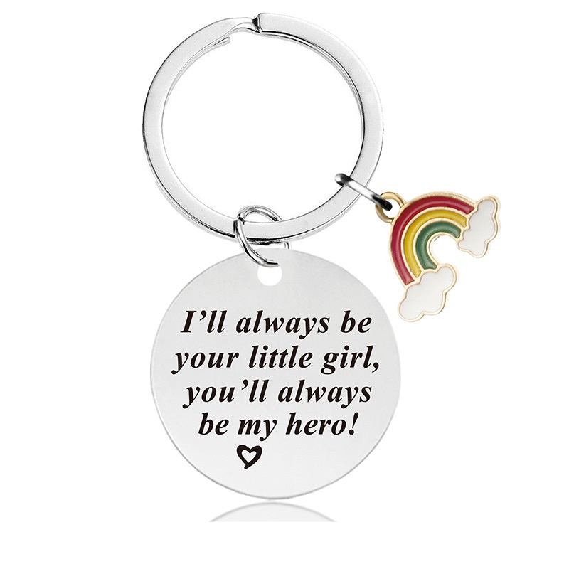 Black round engraved metal key chains for parents to thank for their Christmas gifts