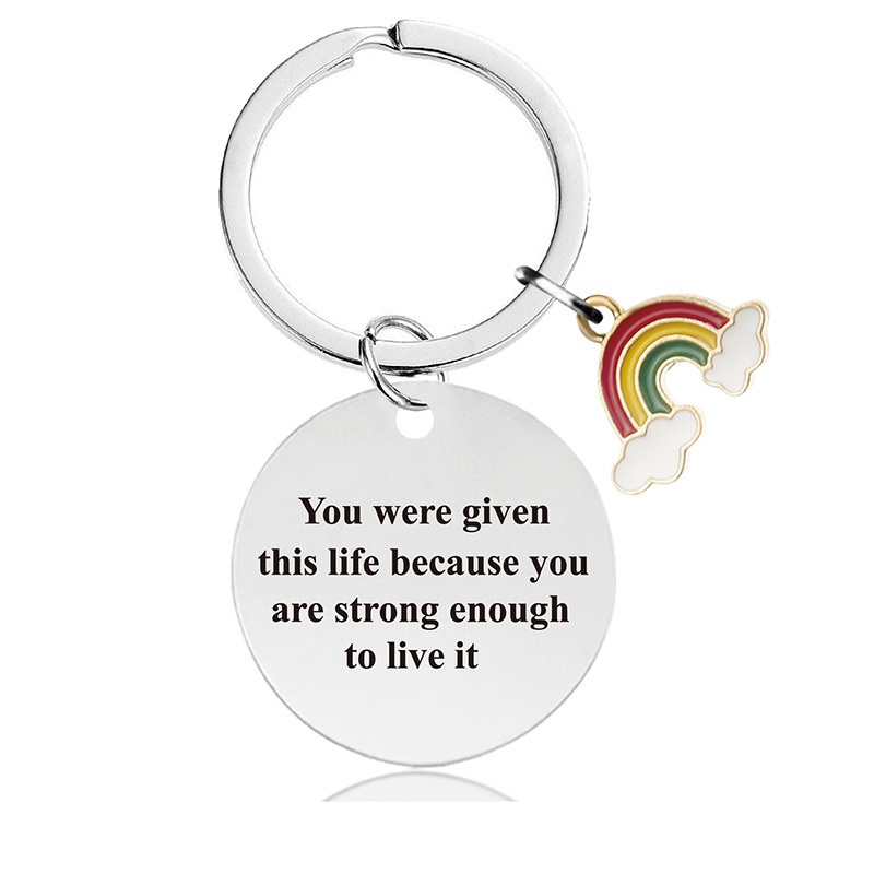 Black round engraved metal key chains for parents to thank for their Christmas gifts