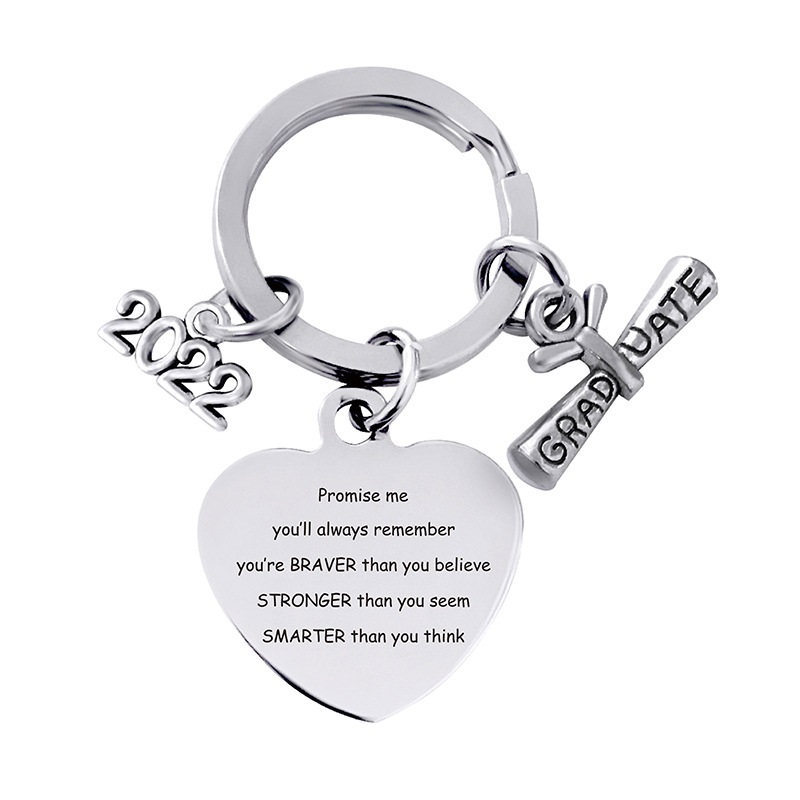 European and American cross-border stainless steel heart 2022 graduation season gift engraved metal key chain