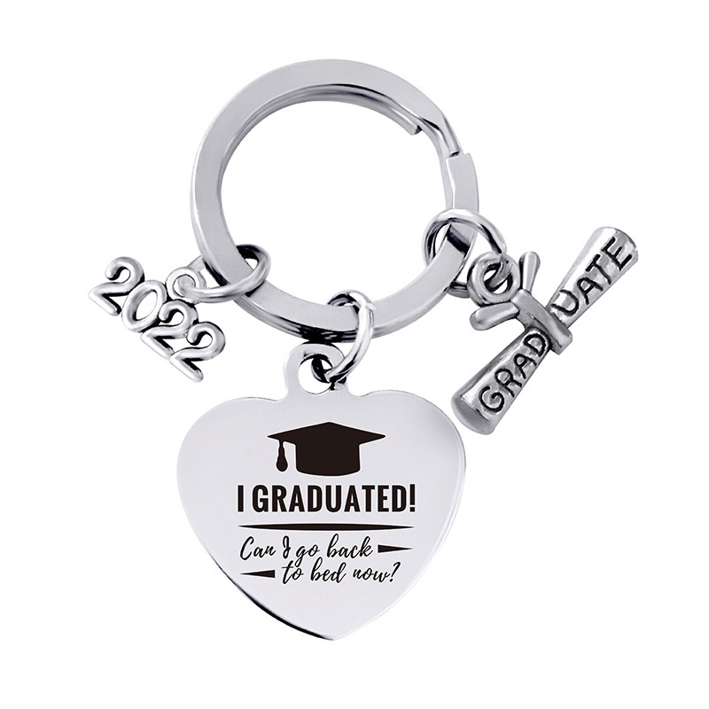 European and American cross-border stainless steel heart 2022 graduation season gift engraved metal key chain