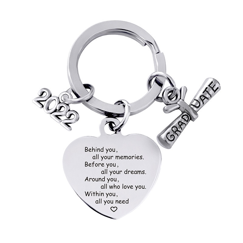European and American cross-border stainless steel heart 2022 graduation season gift engraved metal key chain