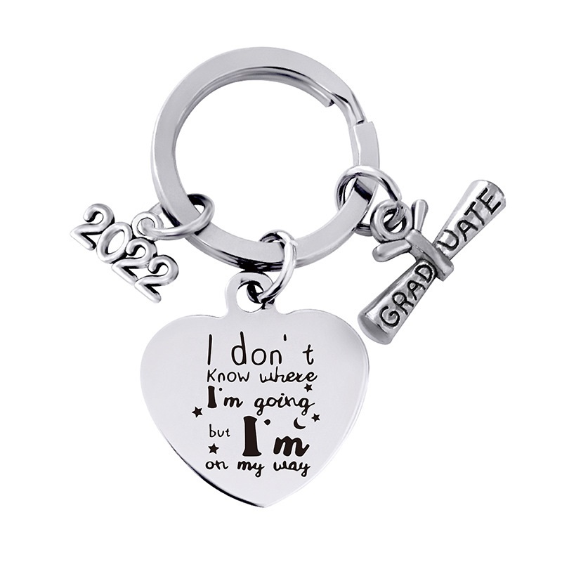European and American cross-border stainless steel heart 2022 graduation season gift engraved metal key chain