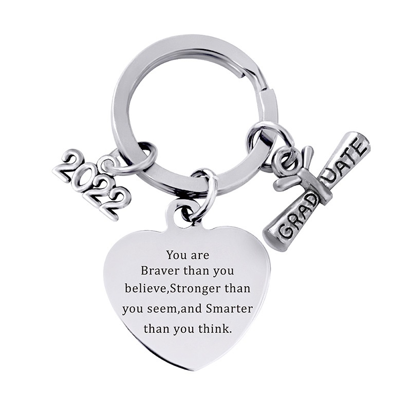 European and American cross-border stainless steel heart 2022 graduation season gift engraved metal key chain