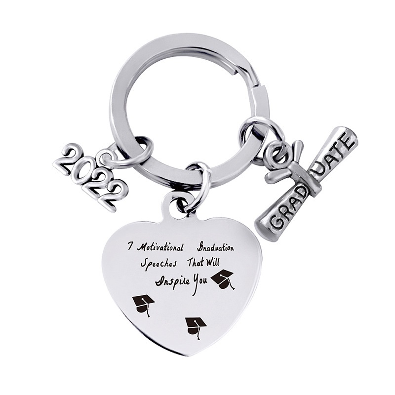 European and American cross-border stainless steel heart 2022 graduation season gift engraved metal key chain
