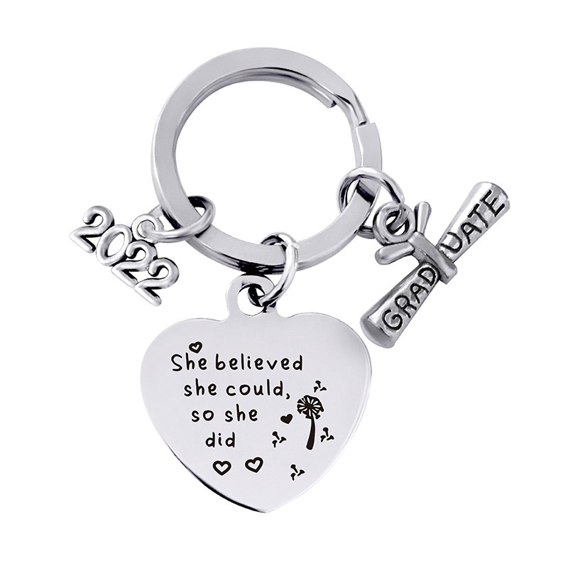 European and American cross-border stainless steel heart 2022 graduation season gift engraved metal key chain