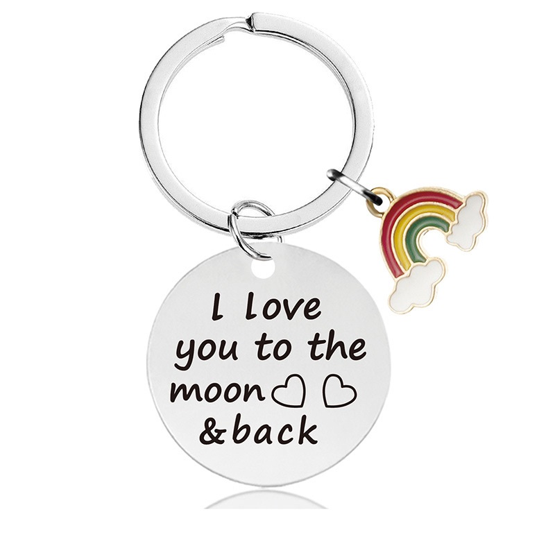 Stainless steel round engraved valentine's Day gift rainbow metal key chain