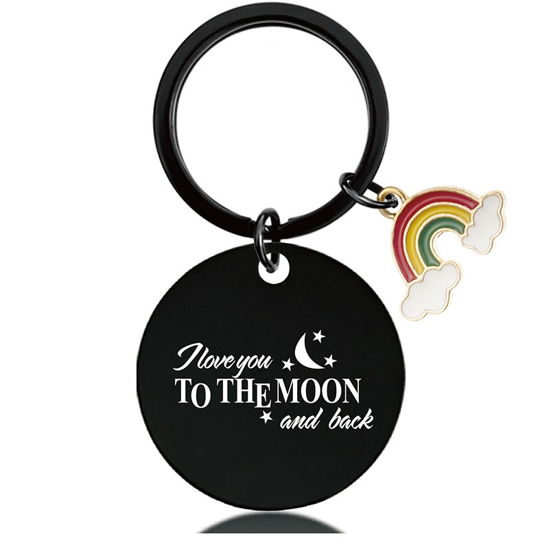 Stainless steel round engraved valentine's Day gift rainbow metal key chain