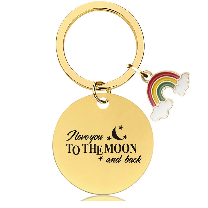 Stainless steel round engraved valentine's Day gift rainbow metal key chain