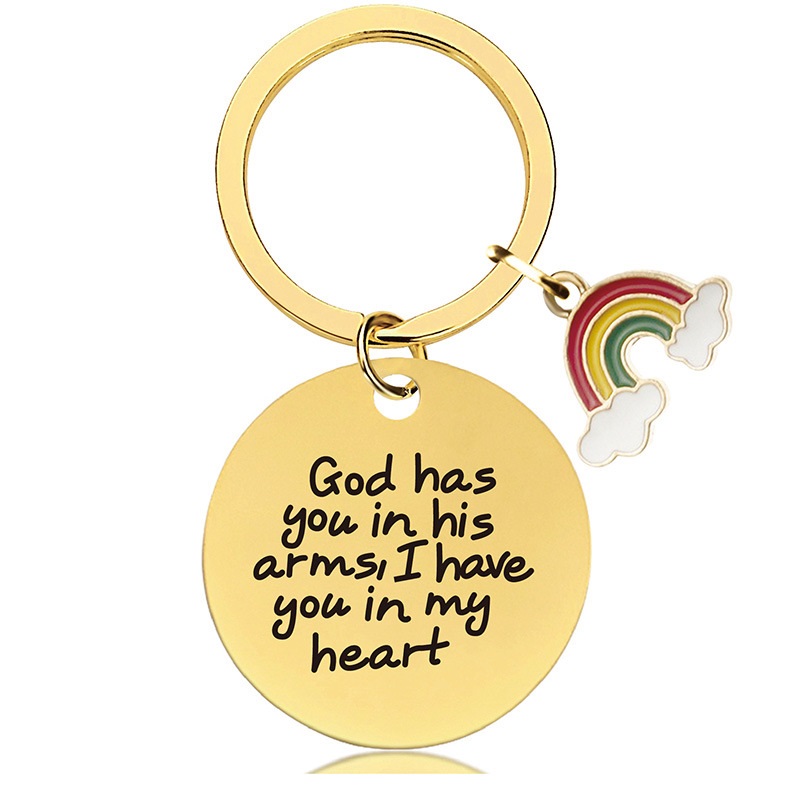 Stainless steel round engraved valentine's Day gift rainbow metal key chain