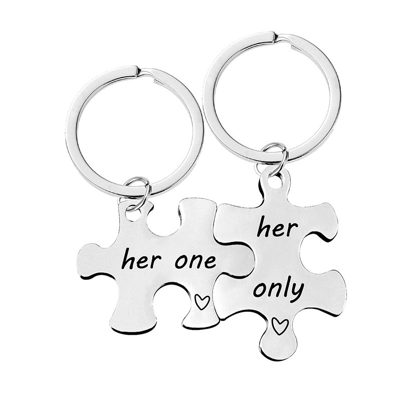 Stainless steel couples jigsaw pendant pendant valentine's Day gift metal key chain lettering