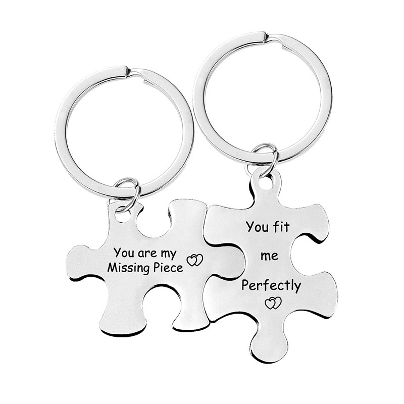 Stainless steel couples jigsaw pendant pendant valentine's Day gift metal key chain lettering  $0.91