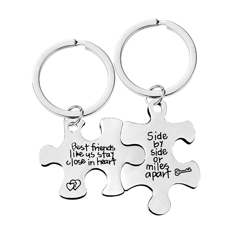 Stainless steel couples jigsaw pendant pendant valentine's Day gift metal key chain lettering  $0.91